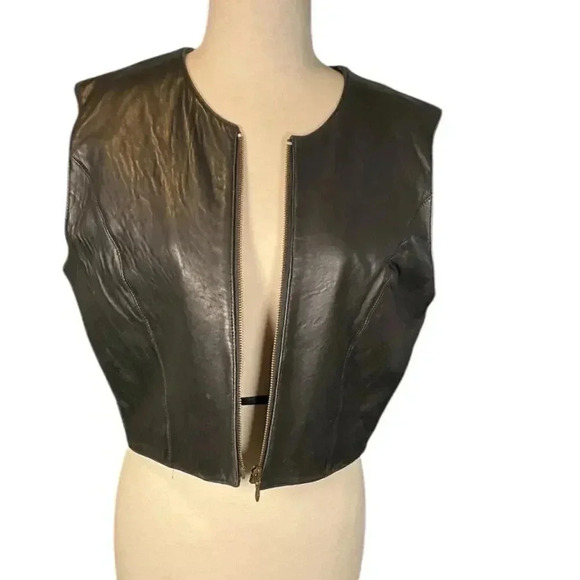 Michael Joseph Soft Leather Vest Black Size Large Collarless U Neckline Women's - Picture 6 of 12